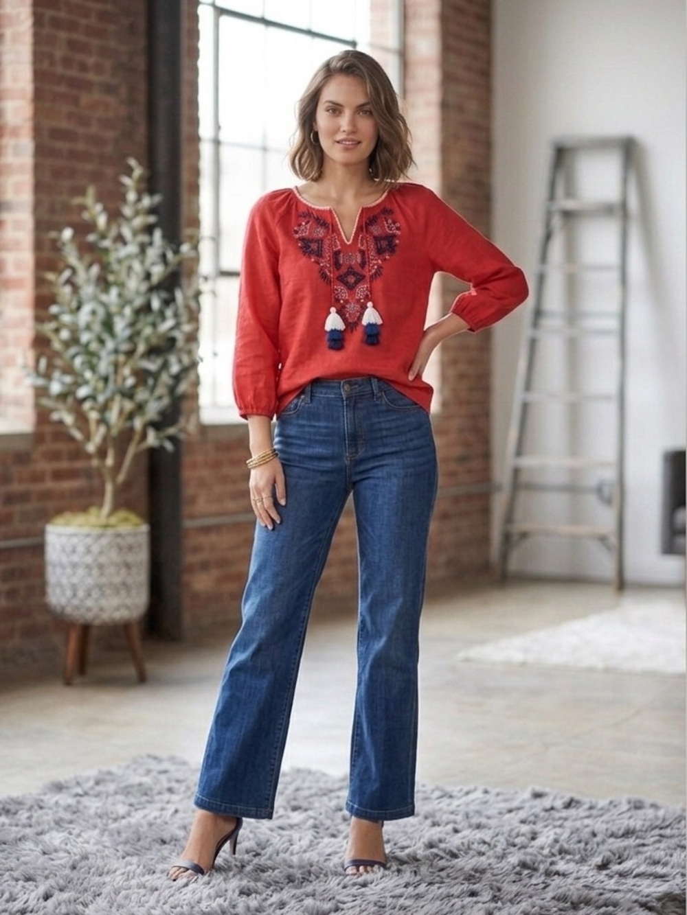 Charter Club Luxury Linen Embroidered Boho Top ❤️